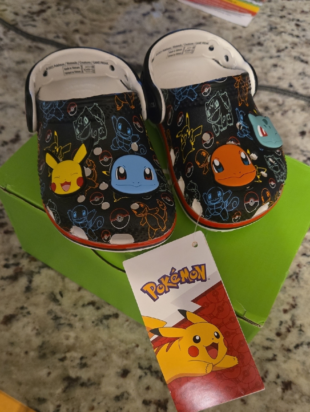 Kids Black Character Clog Shoes with Pikachu, Squirtle & Charmander